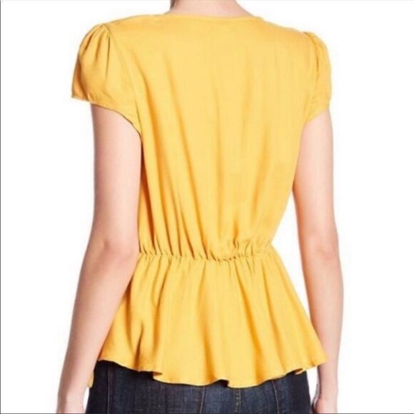 Love Fire Yellow Faux Wrap Peplum Top - Picture 2 of 7